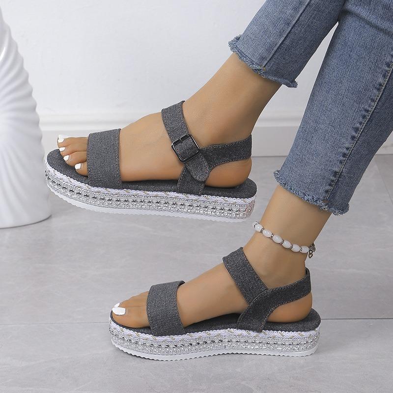 Damen Übergröße Gewebte Riemen Plateau Sandalen Offene Zehen Bequeme Strandschuhe