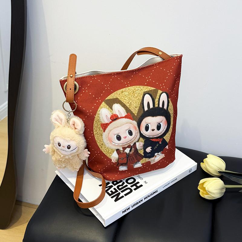 Labubu Cartoon Canvas Backpack With Breathable Fabric And Expandable Capacity For School And Daily Use