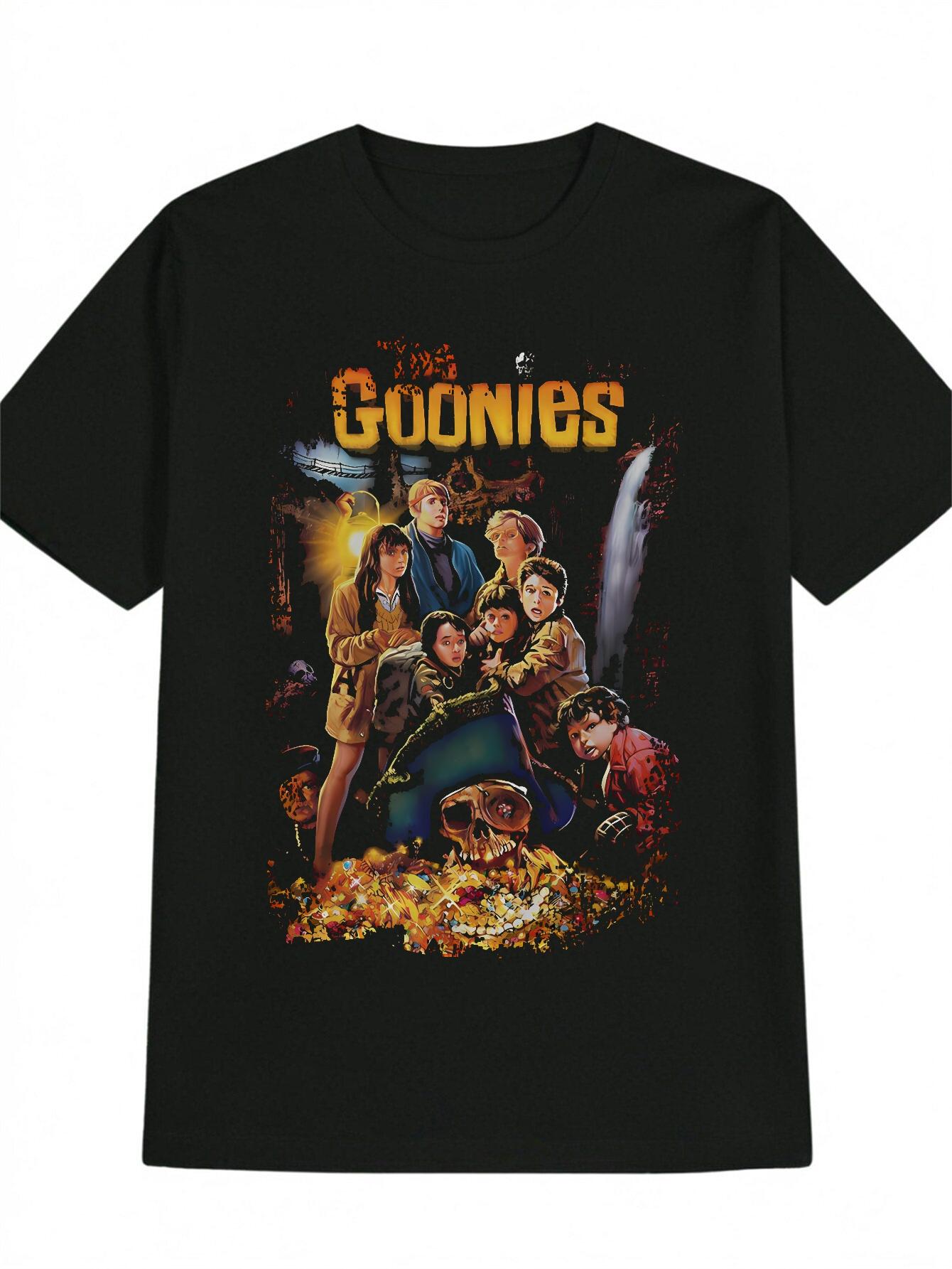 

Casual Versatile Round Neck T-shirt with Goonies Six Main Characters Print L