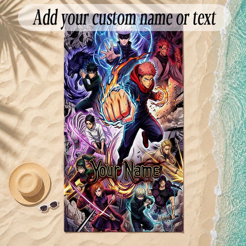 Beach TowelJujutsu Kaisen Custom Name Text Personalized Soft Towel for Beach Pool Indoor Home Decor Gift