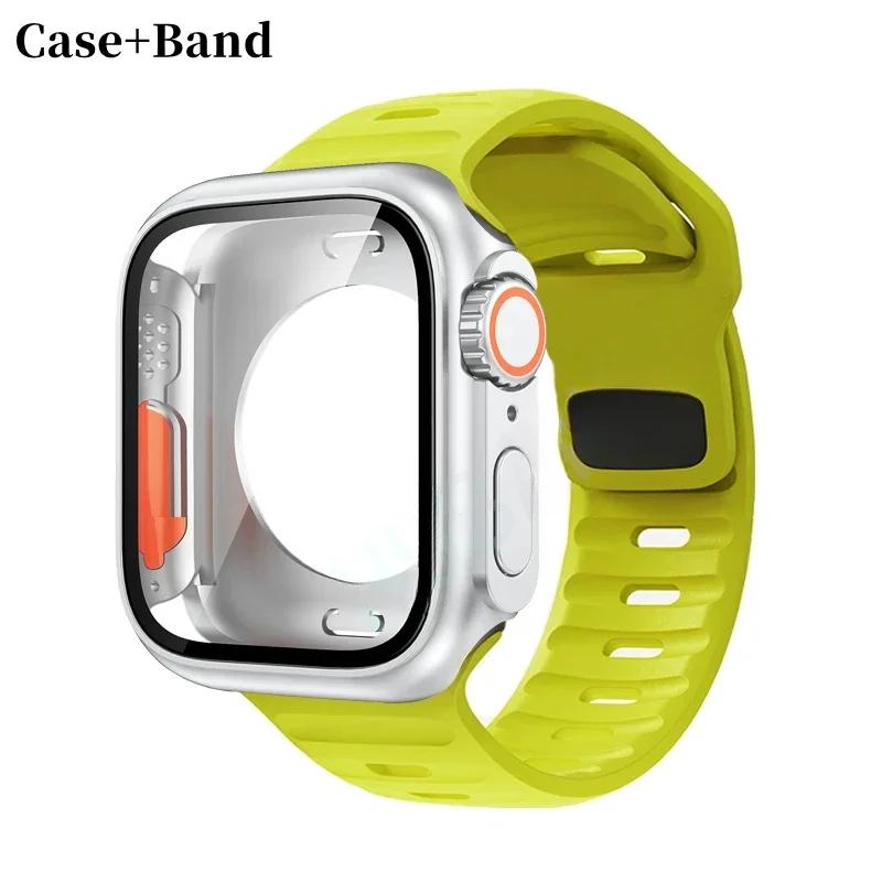 Case+Strap For Apple Watch Band 45mm 44mm 41 42 46mm Smart Silicone Bracelet Iwatch Series 5 6 Se 7 8 9 10 Change To Ultra Case