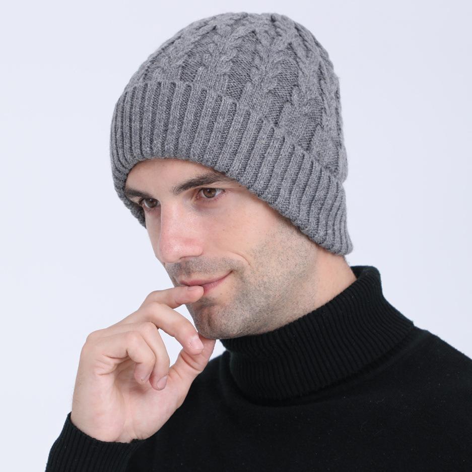 New Autumn and Winter Knitted Warm Pullover Cap Men's Fleece Ear Protection Cap