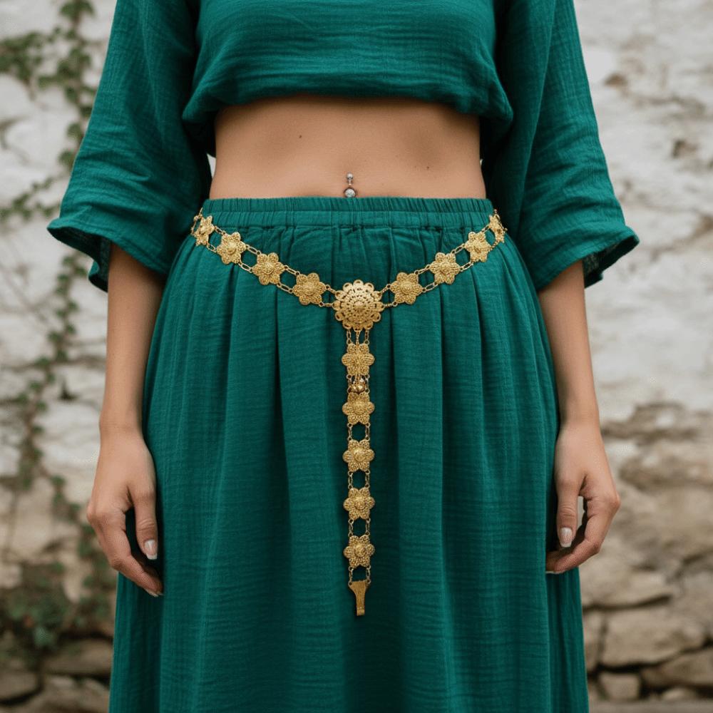 Carved Design Water-Sprinkling Festival Waist Chain Retro Metal Belt  Festival