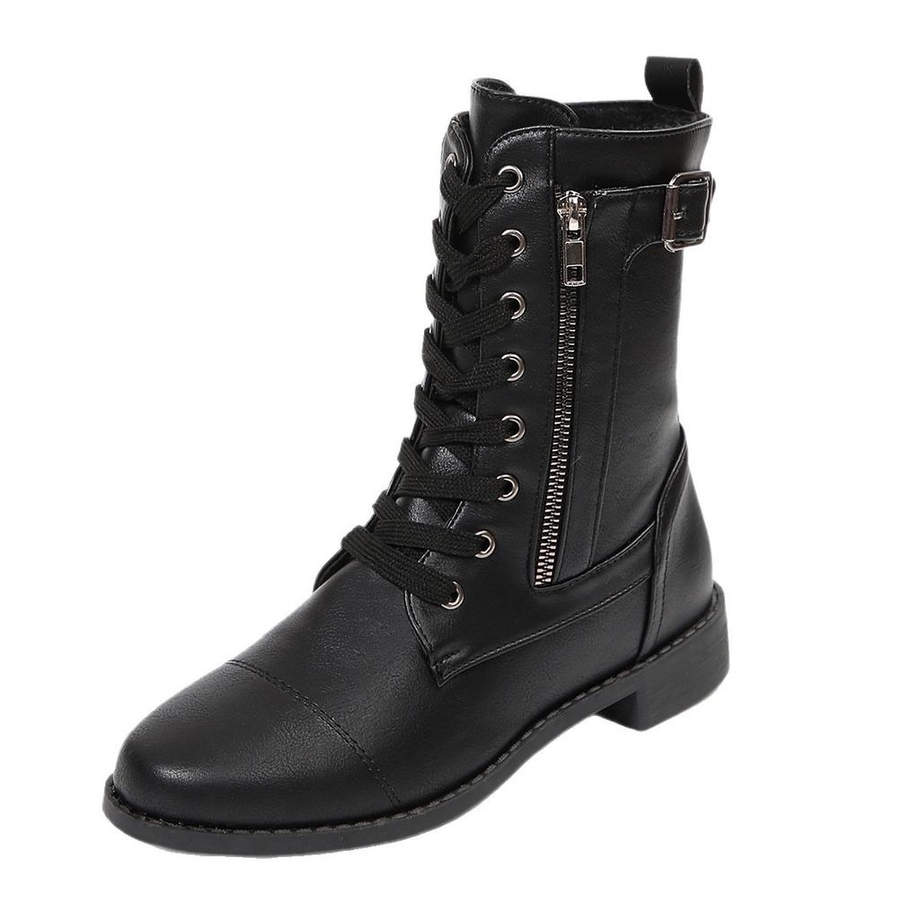 Velvet Boots with Round Toe, Low Heel, Side Zipper, Square Heel, Large Size, Midsole, Retro Knight Leather Boots for Women