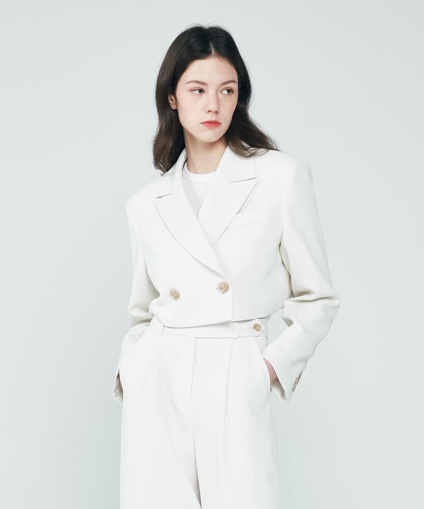 Depasion Classic Double Button Crop Jacket (Ivory)