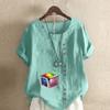 Damenmode Rubik's Cube bedrucktes Rundhals Kurzarm T-Shirt Lässig Baumwolle Leinen Grafik Shirt Freizeit Locker Sommer Bluse Tops