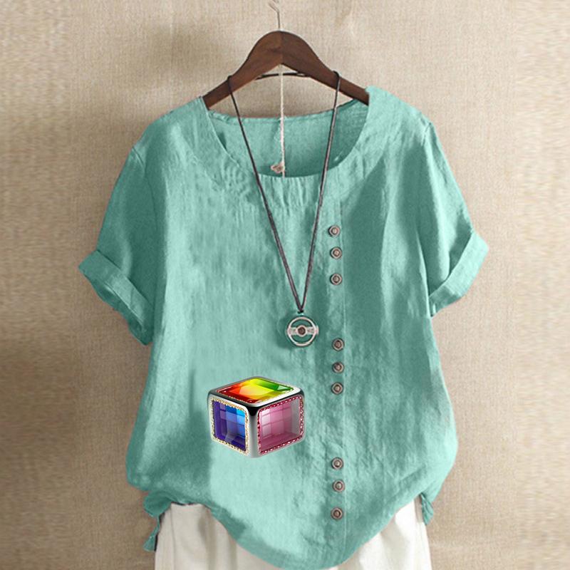 Damenmode Rubik's Cube bedrucktes Rundhals Kurzarm T-Shirt Lässig Baumwolle Leinen Grafik Shirt Freizeit Locker Sommer Bluse Tops