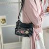 Borsa a Tracolla in Denim da Donna con Ricamo di Gattino Cartone Animato e Multi-scomparti