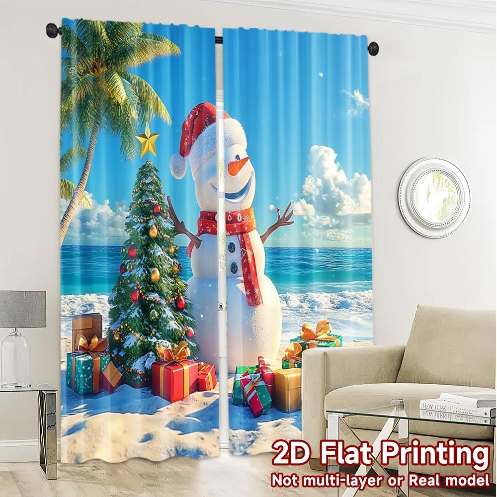 2pcs,Curtains Christmas Snowman Beach (3) Chic Contemporary Curtains 100% Polyester Curtains Decorations Outdoor Ldeal for