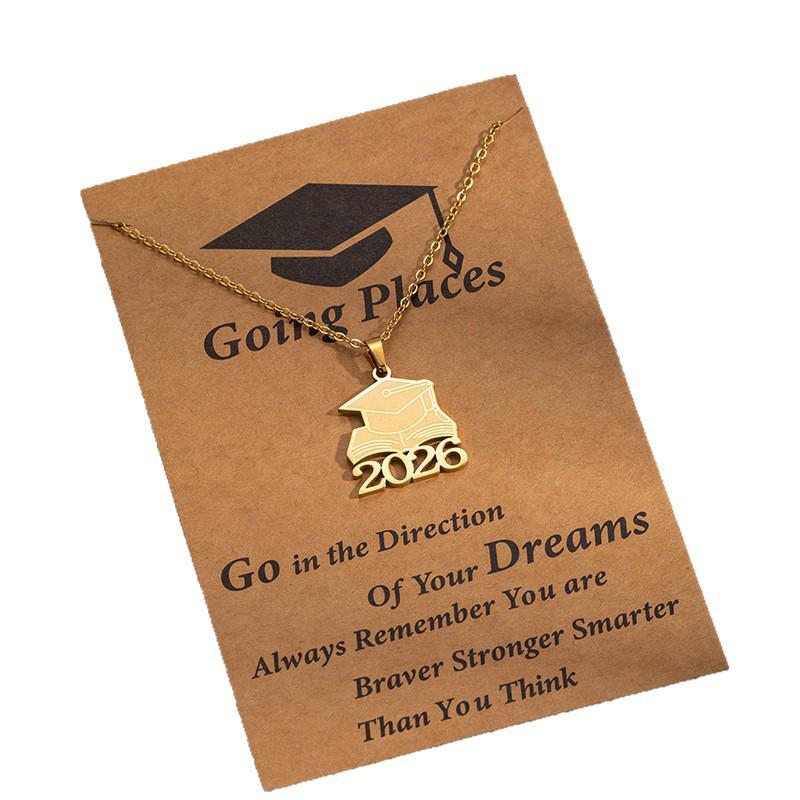 Cross-Border Creative Graduation Gift: Stainless Steel Frosted Gold Doctor's Hat Necklace for Women