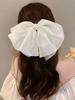 White Large Bow Hair Claw With Diamondflower Sweet Mesh Ponytail Hairpin French Style Bowknot Barrette Hair Accessories