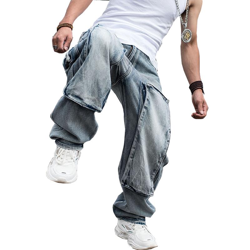 Jeans für Herren, gerade Jeans, Cargohose, Biker-Jeans, Herren, Baggy, lockere blaue Jeans