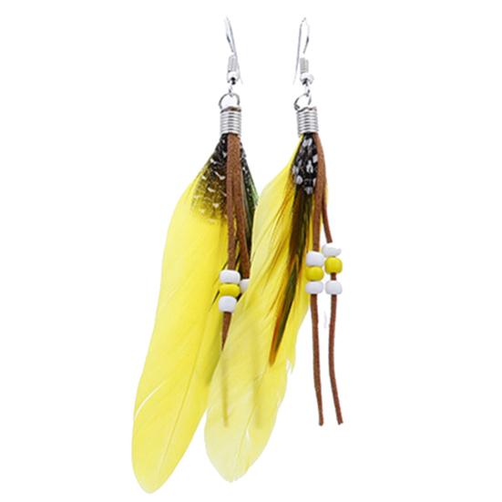 Bohemian Women Indian Feather Beads Tassel Dangle Hook Earrings Jewelry Gift