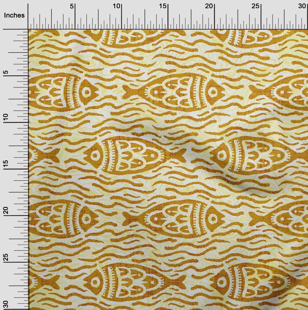 oneOone Bavlna Flex Tmavá Hořčice Fabric Asijský blok Rybí řemeslné projekty Dekor Fabric Printed By The Yard 40 Inch