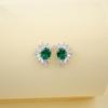 S925 Sterling Silver Women's Oval Emerald Sunflower Earrings - Elegant Luxury for Evening, Party, and Commute