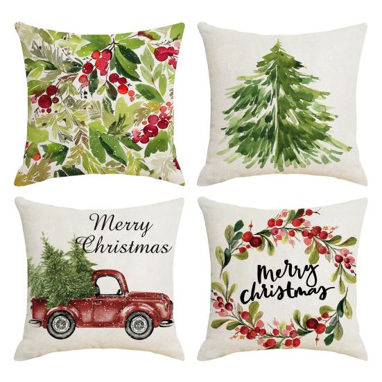 

Наволочки с принтом листьев в рождественском стиле, скрытая молния, декоративная наволочка для дивана 45x45cm 4pcs