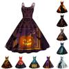 Womens Halloween Printed Dress Sleeveless Off Shoulder Spaghetti Strap Vintage A Line Midi Dress Casual Party Dress