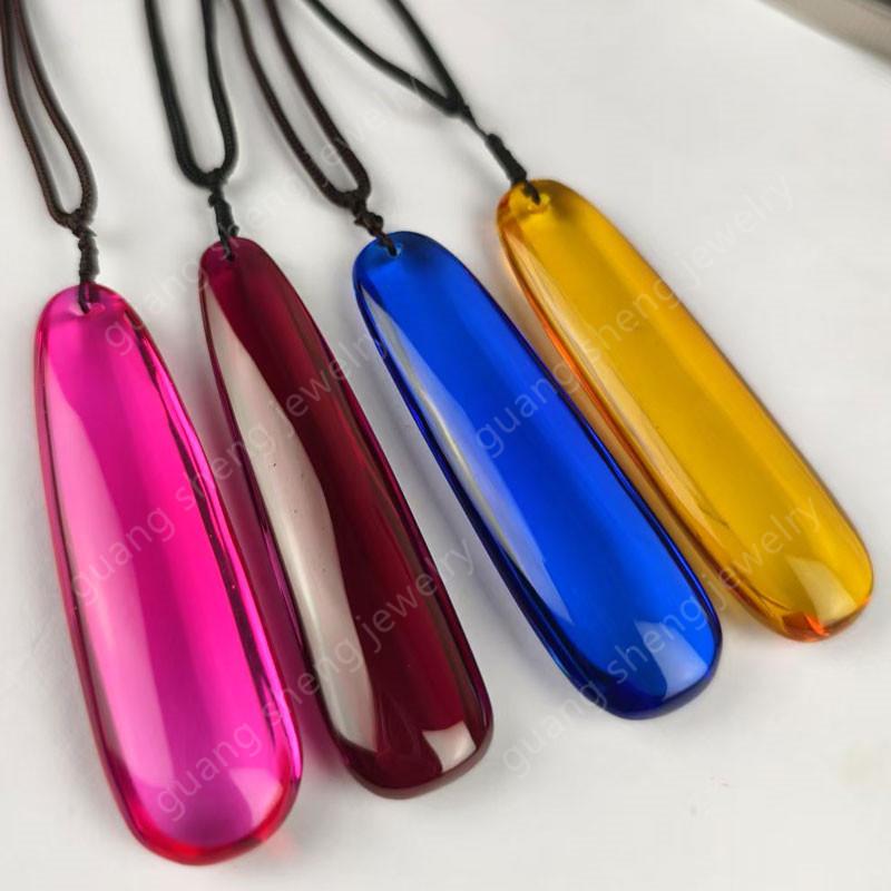 Custom-Shaped Synthetic Corundum Pendant - Irregular Color, Bar-Shaped Loose Stone Blue Plated with Hole - Irregular (no string)