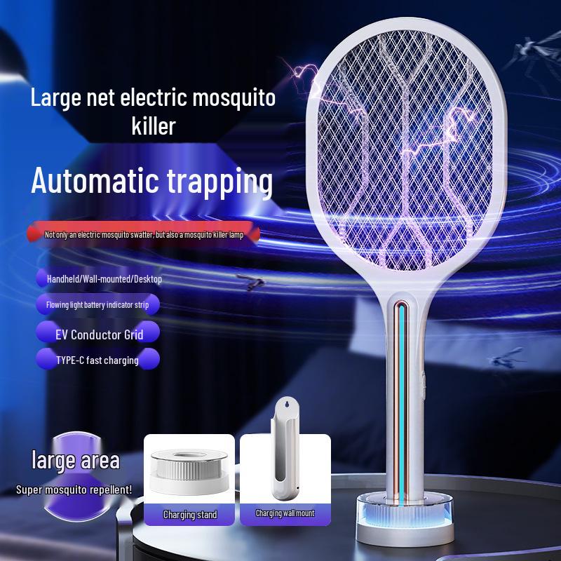 Electric Purple Light Mosquito Killer: Wall-Mounted, Rechargeable, and Dual-Function Swatter & Lamp