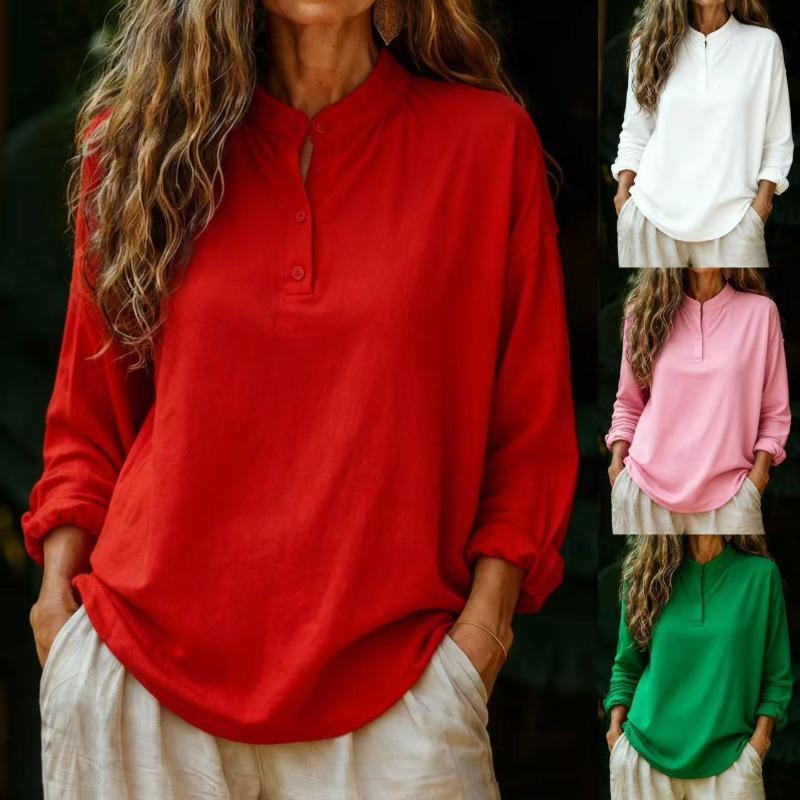 Autumn New Women's Casual Loose Fashion Solid Color Long-sleeved Round Neck Pullover Shirt