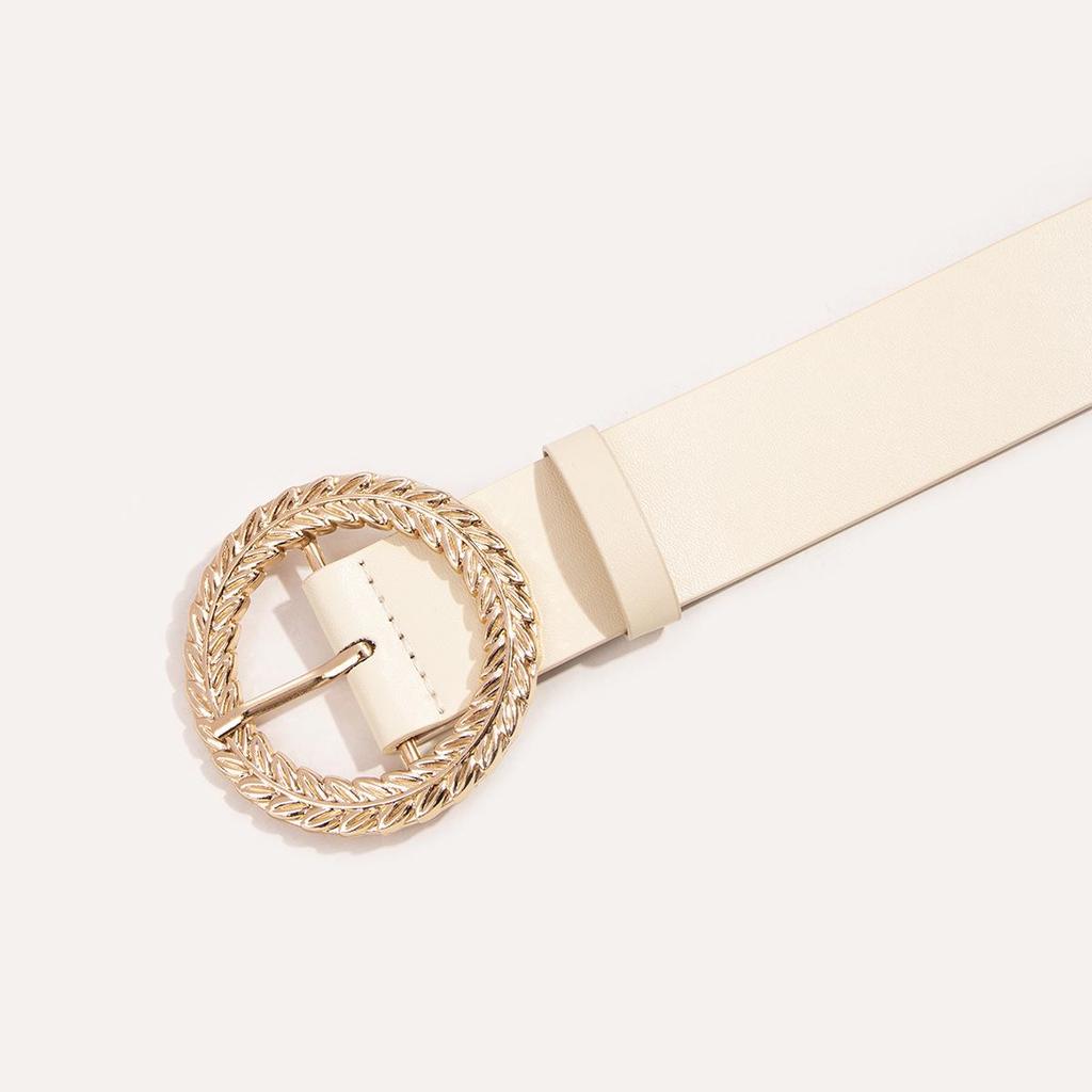 Versatile Women's Cross-Border Waist Belt with Leaf and Oval Pin Buckle Design