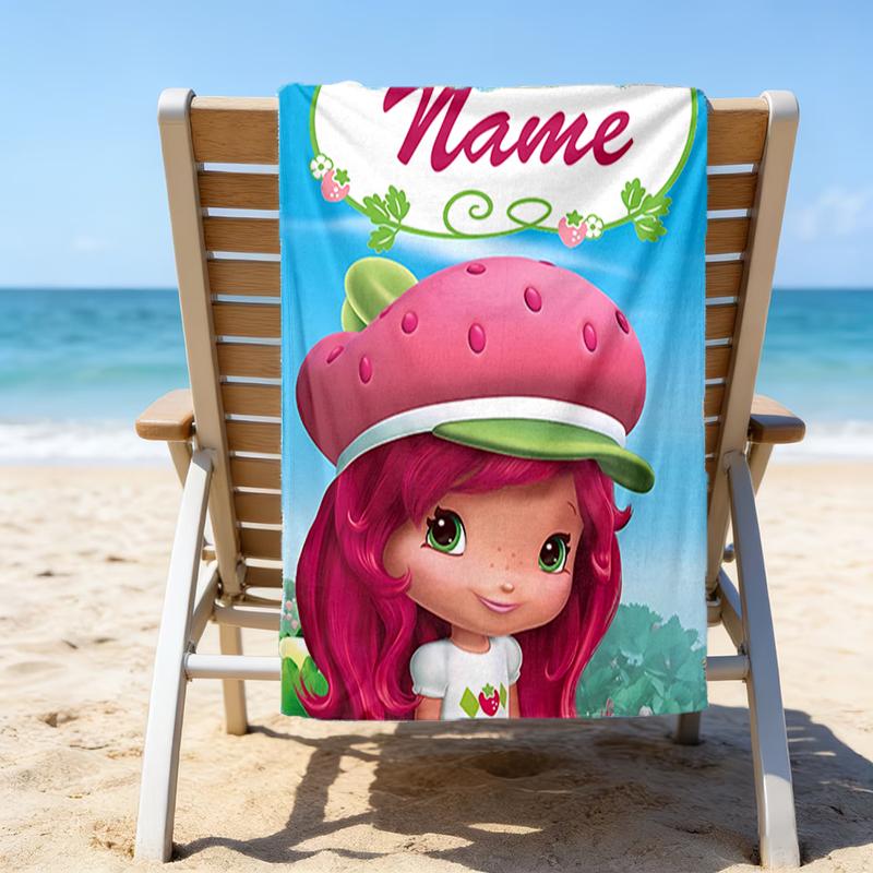 1pc Strawberry Princess1 Beach Towel with Custom Name, Beach/Swimming/Bath/Picnic/Camping Towel, Suitable for Seaside Beaches