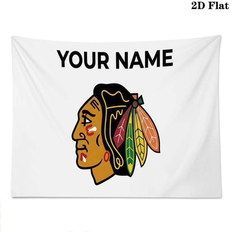Custom Name,Chicago Blackhawks Wall tapestry, aesthetic printed fabric blanket, suitable for bedroom, living room, and home decor.
