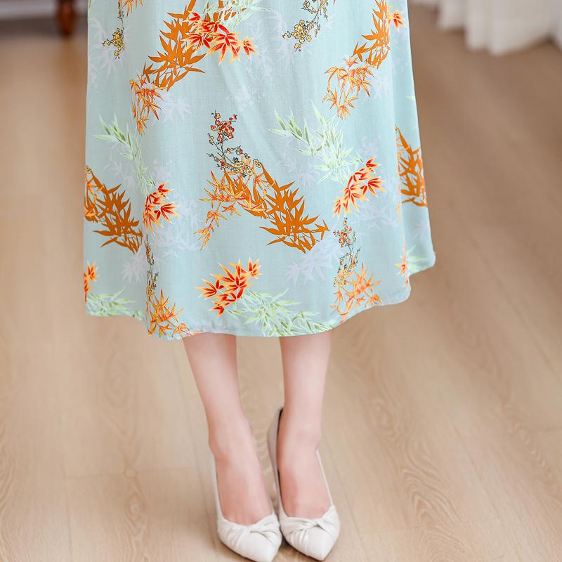 Eleganckie długie sukienki dla kobiet Plus rozmiar luźna sukienka w stylu vintage z krótkim rękawem letnia odzież damska w średnim wieku