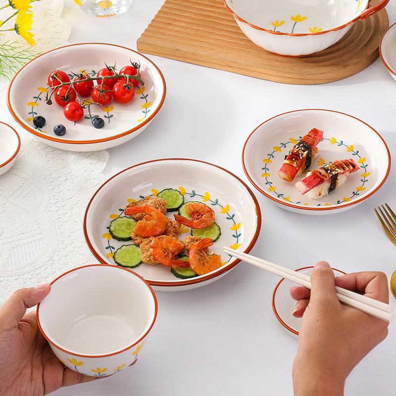 Ins Style Ceramic Dish Set, Creative Small Yellow Flower High-Value Housewarming Gift Box Bowl Tableware Combination