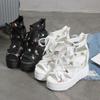 Womens High-Top Floral Print Chunky Platform Wedge Sandals With Ankle Tie Zipper Back