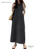 Women's Sleeveless Denim Long Skirt Dress with Pockets