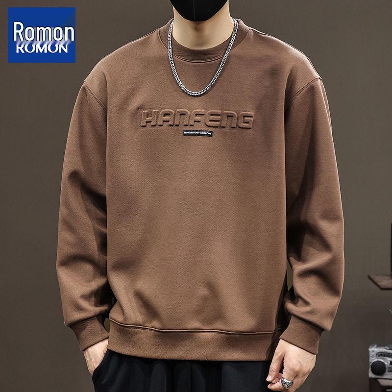 

Мужской приталенный свитшот с круглым вырезом Romon, Осень/Зима 2025, Повседневный трендовый пуловер для среднего и молодого возраста, Топ с длинным рукавом. L (suggested 120-140 jin)