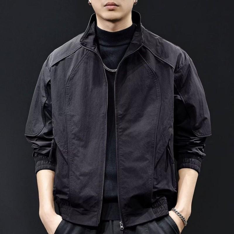 Mens Stand Collar Windproof Utility Jacket 2026 Casual Outerwear Black Purple Red