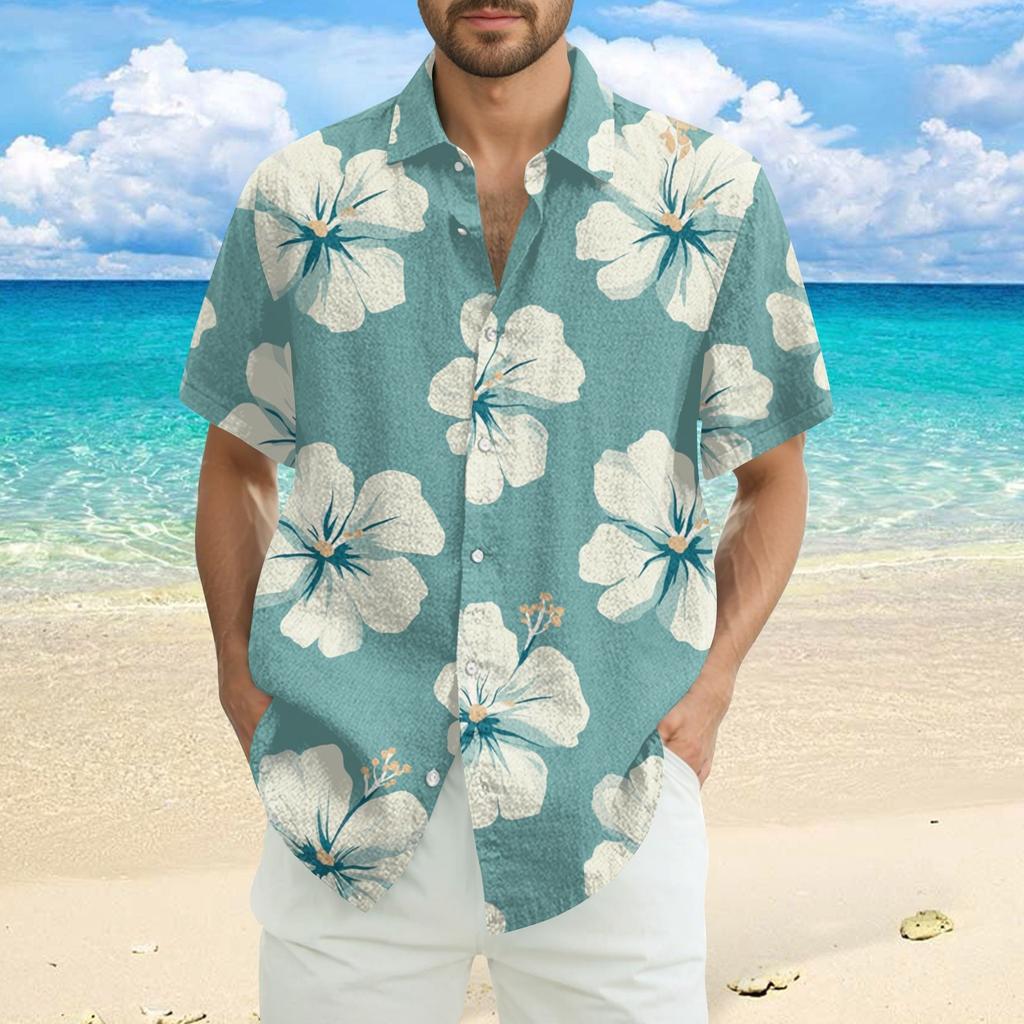 Men's Fashion Casual Loose Hawaiian Print Short-sleeved Shirt