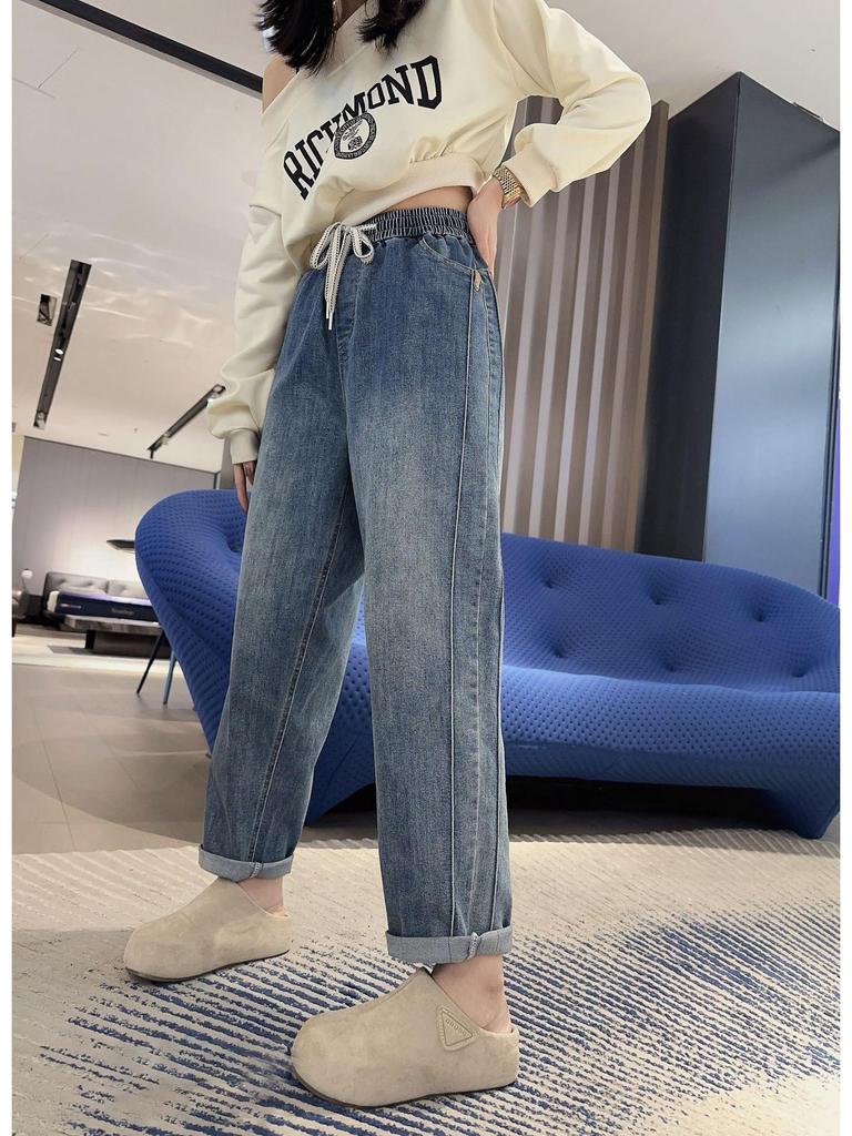 High-Quality Plus Size Figure-Flattering Drawstring High-Waisted Jeans for Women - Early Spring Collection