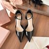 Baotou Sandals Women's New Patent Leather Widened and Fattened Large Size Pointed Hollow Word with Stiletto High Heels