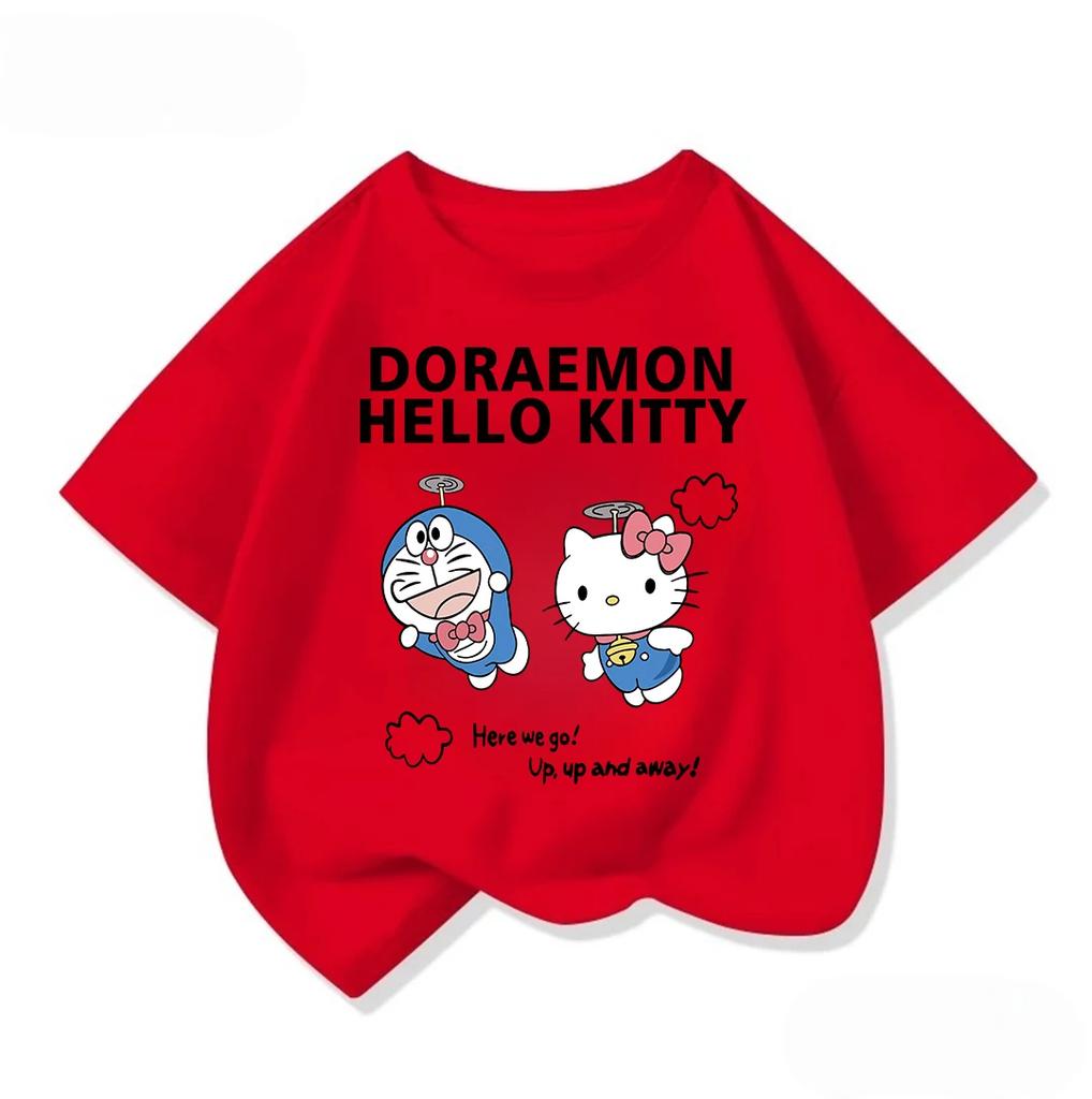 Fashionable Children's T-shirt, Cute Cartoon Street Top for Summer, Doraemon Casual Wear