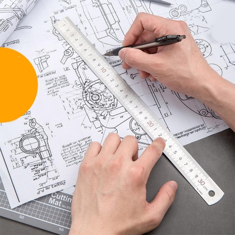 Stainless Steel Ruler Metal Ruler 15/20/30cm Straight Ruler Measuring Tool School Supplies for Engineering Teaching