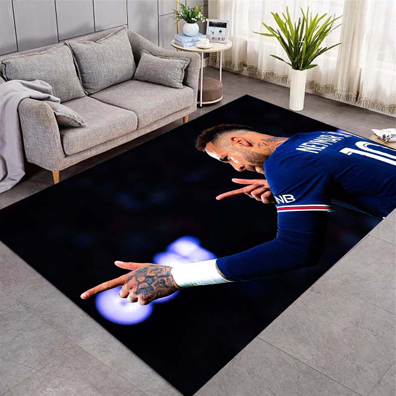 Neymar Fußballstar PSG Spieler Porträt Teppich, Rutschfeste Fußmatte für Wohnzimmer Schlafzimmer Fußballfan Dekoration