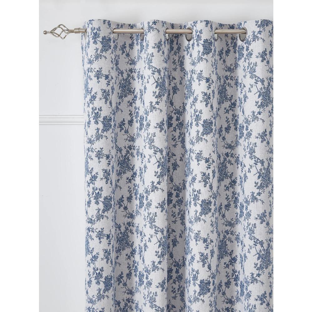 Blue Floral Full Blackout Perforated Curtain Suitable for Living Room and Bedroom Blackout Decoration Curtains