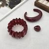 Vintage Hong Kong Style Wine Red Open Bracelet Ins Irregular Shaped Resin Elastic Bracelet