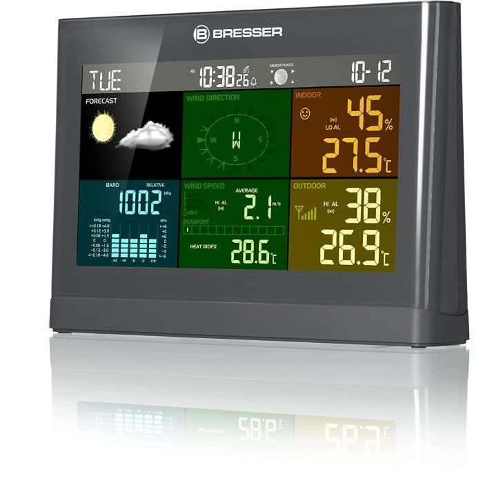 Bresser Station Météo Radio Avec Capteur Extérieur Temps Centre Avec 5-in-1 (Température, Pression D'Air , Humidité De L'Air,...