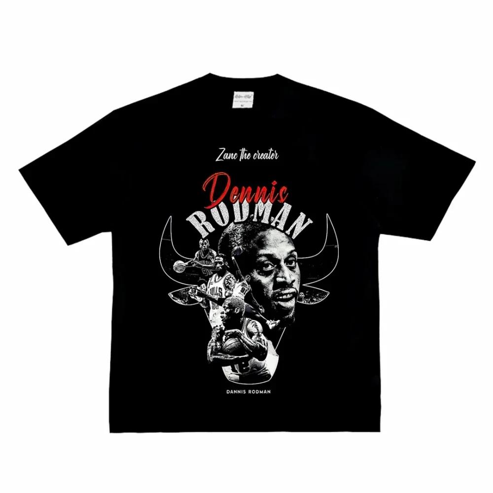 Móda Pánské Dámské Tričko Rodman Americká Street Velká Hlava Kulatý Výstřih Krátký Rukáv Bavlněné Tričko Volné Streetové Oblečení Topy Oblečení