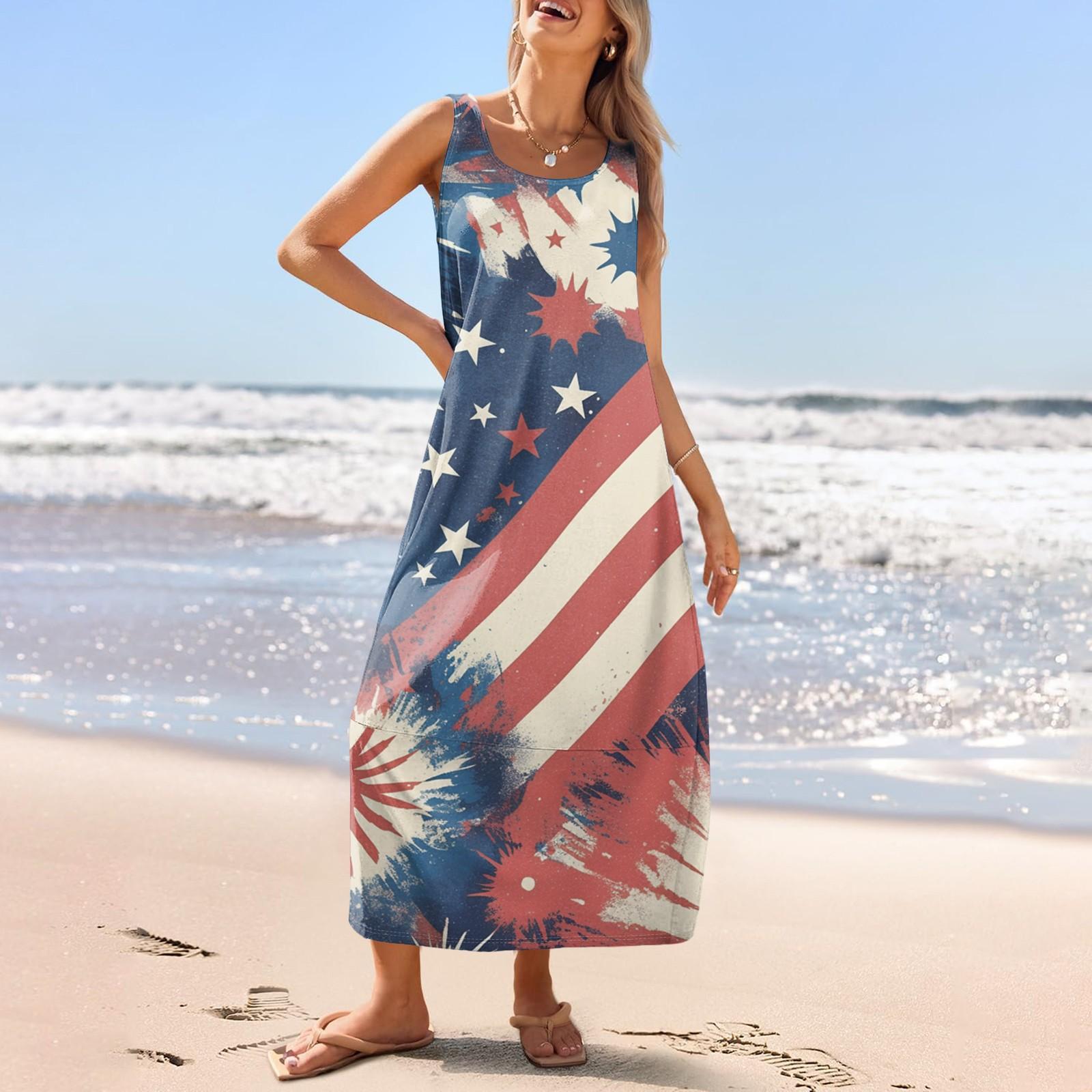 Женский повседневный длинный сарафан, летнее пляжное платье, круглый вырез, без рукавов, свободный сарафан M