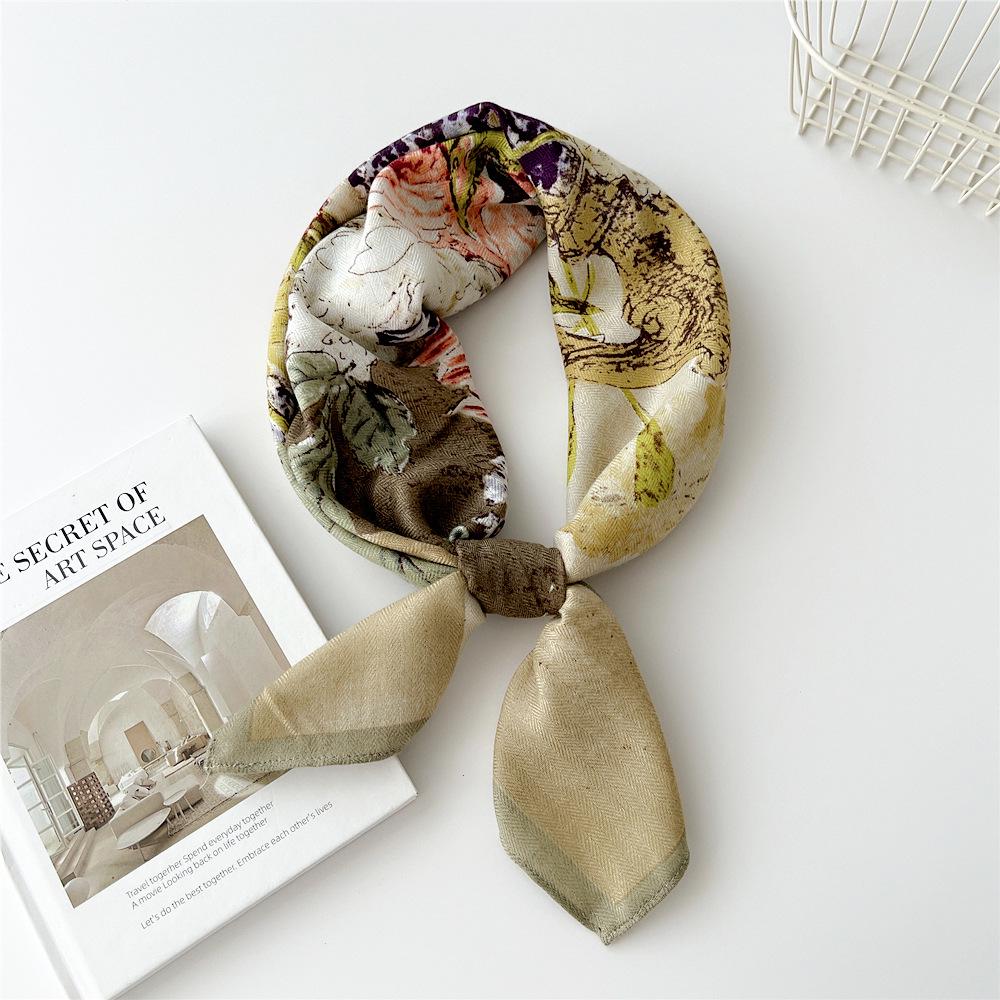 Versatile Women's Silk Cotton Linen Scarf: Fashionable Square Neck Accessory for Spring to Autumn