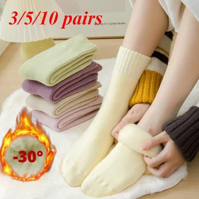 3/5/10 Pairs Women Thicken Warm Wool Socks Winter Boot Solid Color Fluffy Mid Tube Female Comfortable Home Sleep Soft Floor Sock