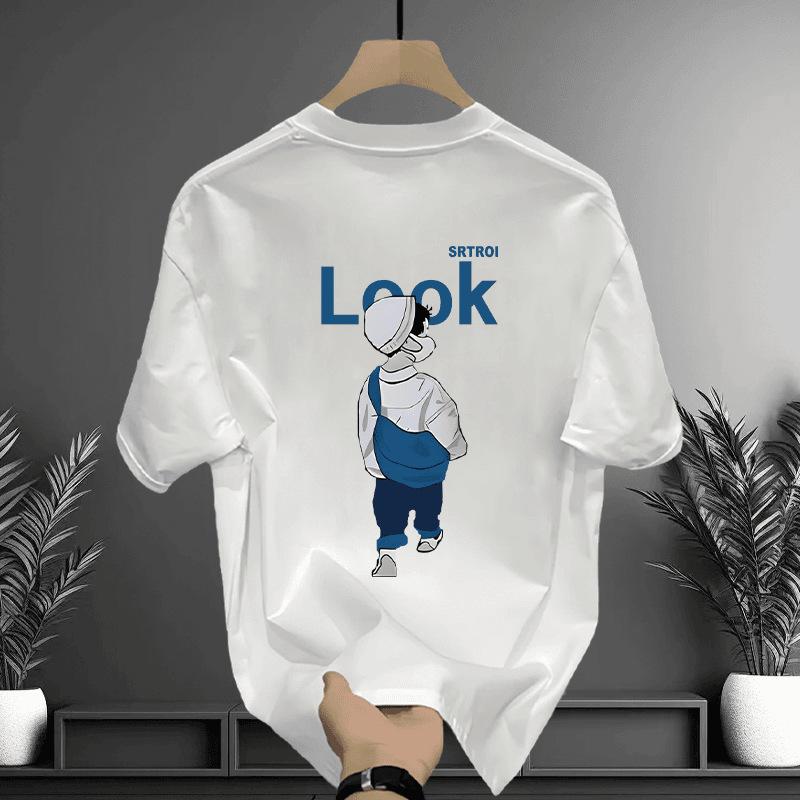 Pure Cotton American Short-Sleeved T-Shirt Men'S Hong Kong Fashion Brand Letter Printing Loose Large Size Hip-Hop Half Sleeve