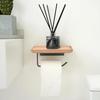 Heavy Duty and Premium Toilet Paper Holder with Shelf Black,Wooden Wall Mount Tissue Paper Roll Holder with Screw - Bathroom Accessories