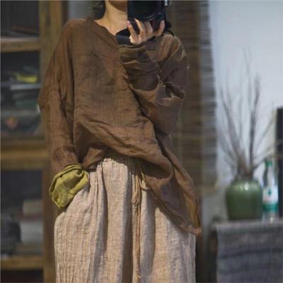 Woman Winter Niche Solid Color Casual Vintage T-Shirt Fashion V-Neck Casual Long Sleeves T-Shirt