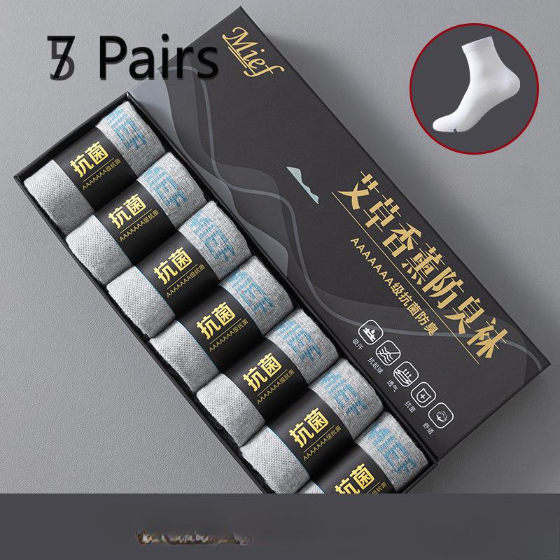 

7 пар мужских хлопковых носков для бизнеса, впитывающих пот, с антибактериальным эффектом, средней длины, для весны и лета, дышащие, высококачественные, 7а, мужские бесшовные носки 7 pairs серый